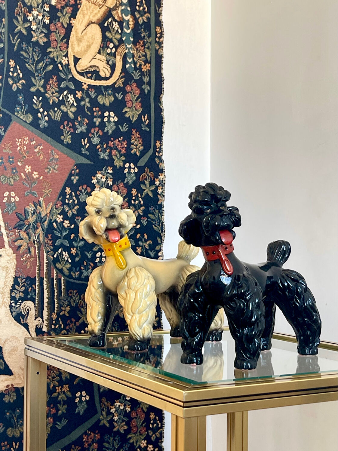 Pair of glazed ceramic poodles, 1960s