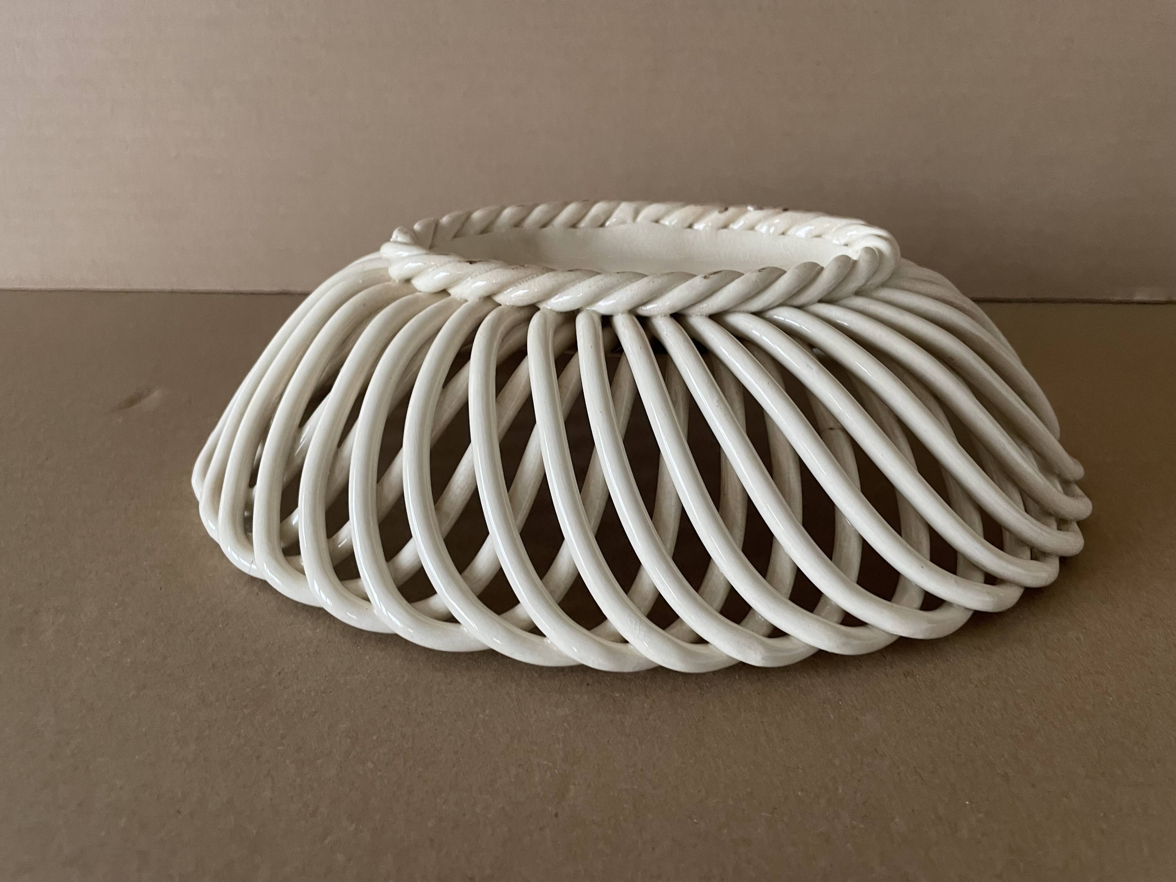 Antique ceramic woven basket