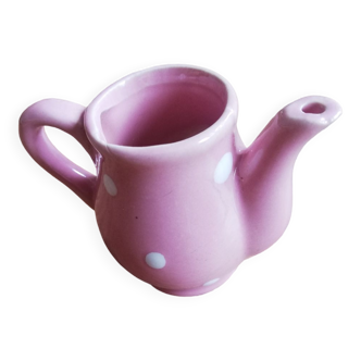 Miniature pink pitcher with white polka dots for dinner or dollhouse
