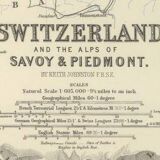 Antique Map of Switzerland circa 1869, W.A.K Johnston General Atlas