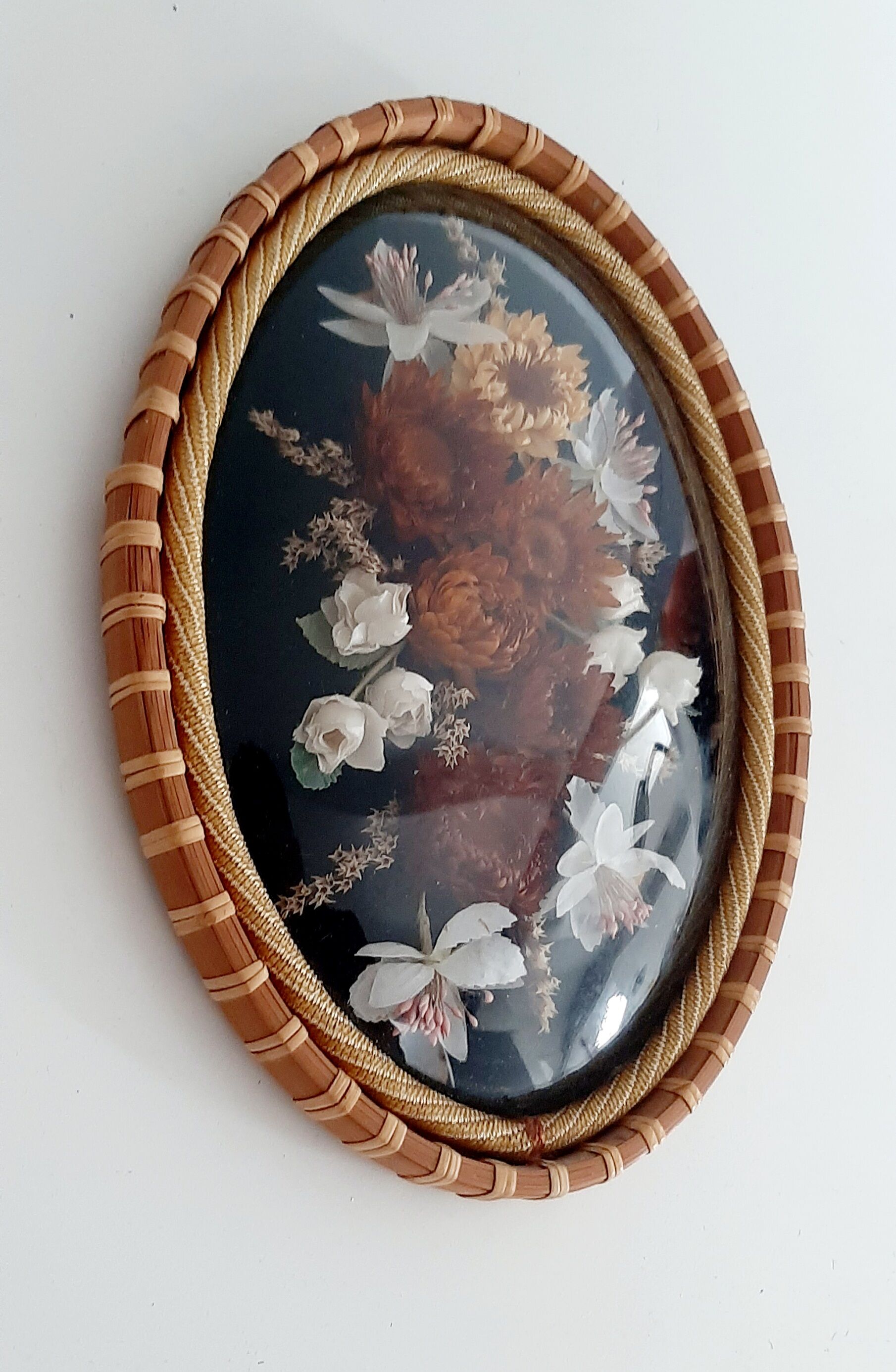 Domed frame dried flowers 50s 60s