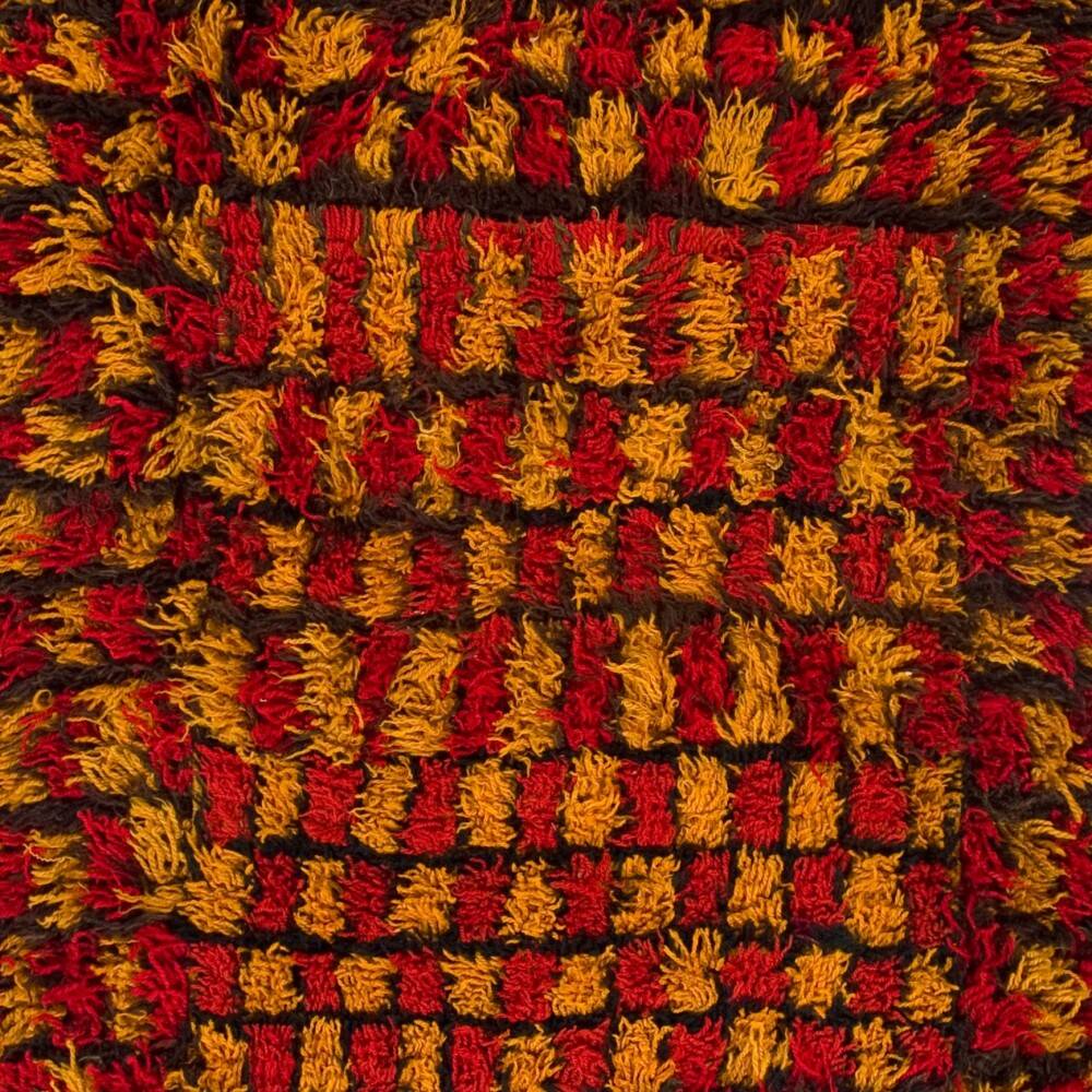 Vintage Hand-Knotted Turkish Tulu Rug with Checkered Design in Red, Yellow and Brown, 100% Wool