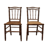 Pair of Napoleon III turned wood and cane chairs