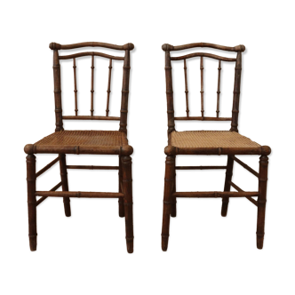 Paire de chaise en bois tourné et cannage Napoléon III