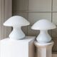 Set of 2 Murano opaline white glass mushroom table lamps with silver ring details - Space Age 1970s