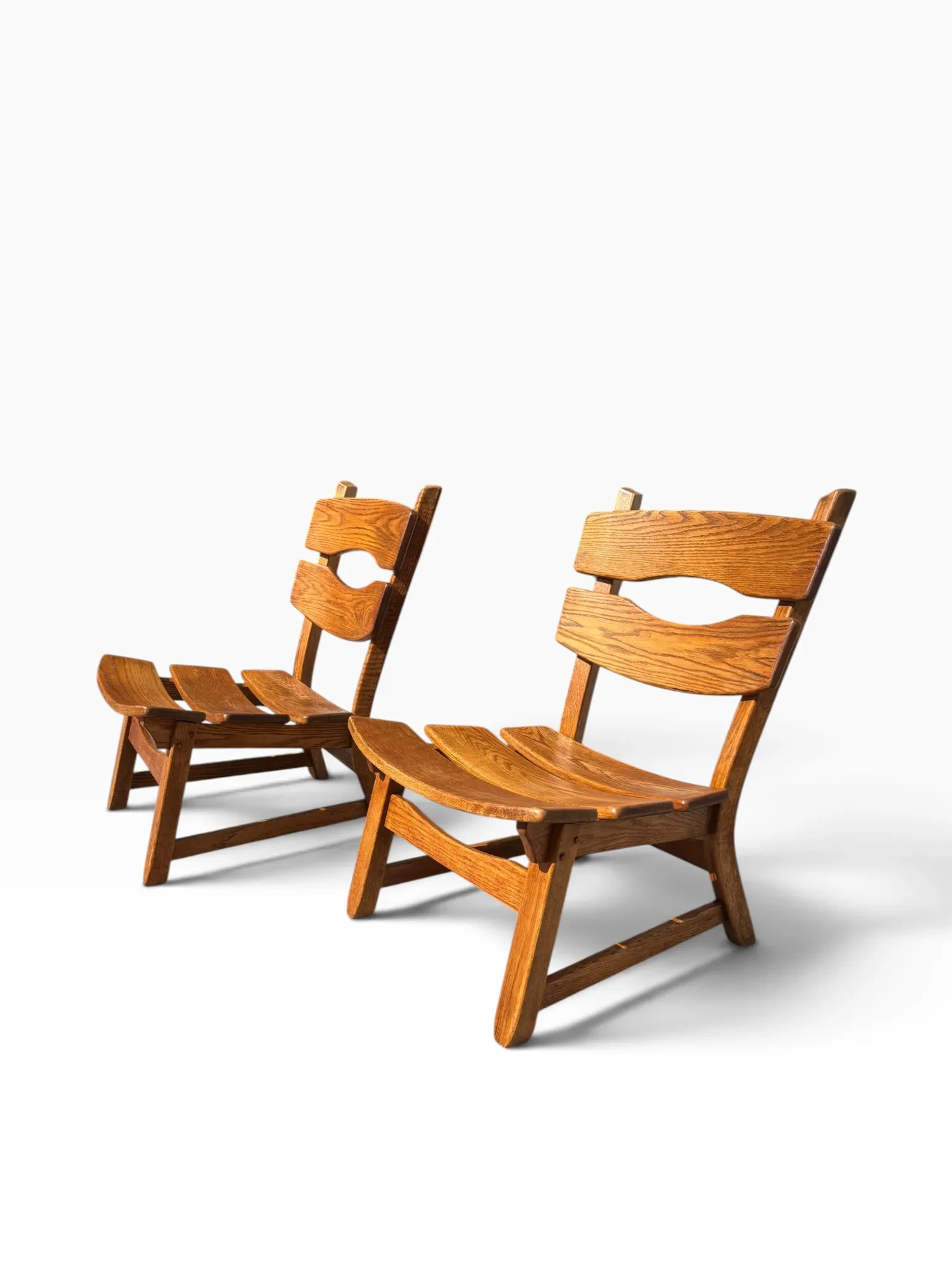 Set of 2 brutalist lounge chairs in oak by Dittmann & Co for Awa.