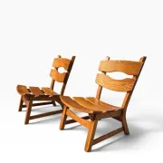 Set of 2 brutalist lounge chairs in oak by Dittmann & Co for Awa.