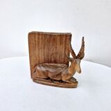 Old antelope bookend in hand carved wood