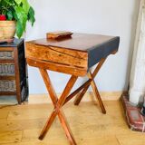 Desk, writing desk in solid rosewood and studded leather, 20th century.