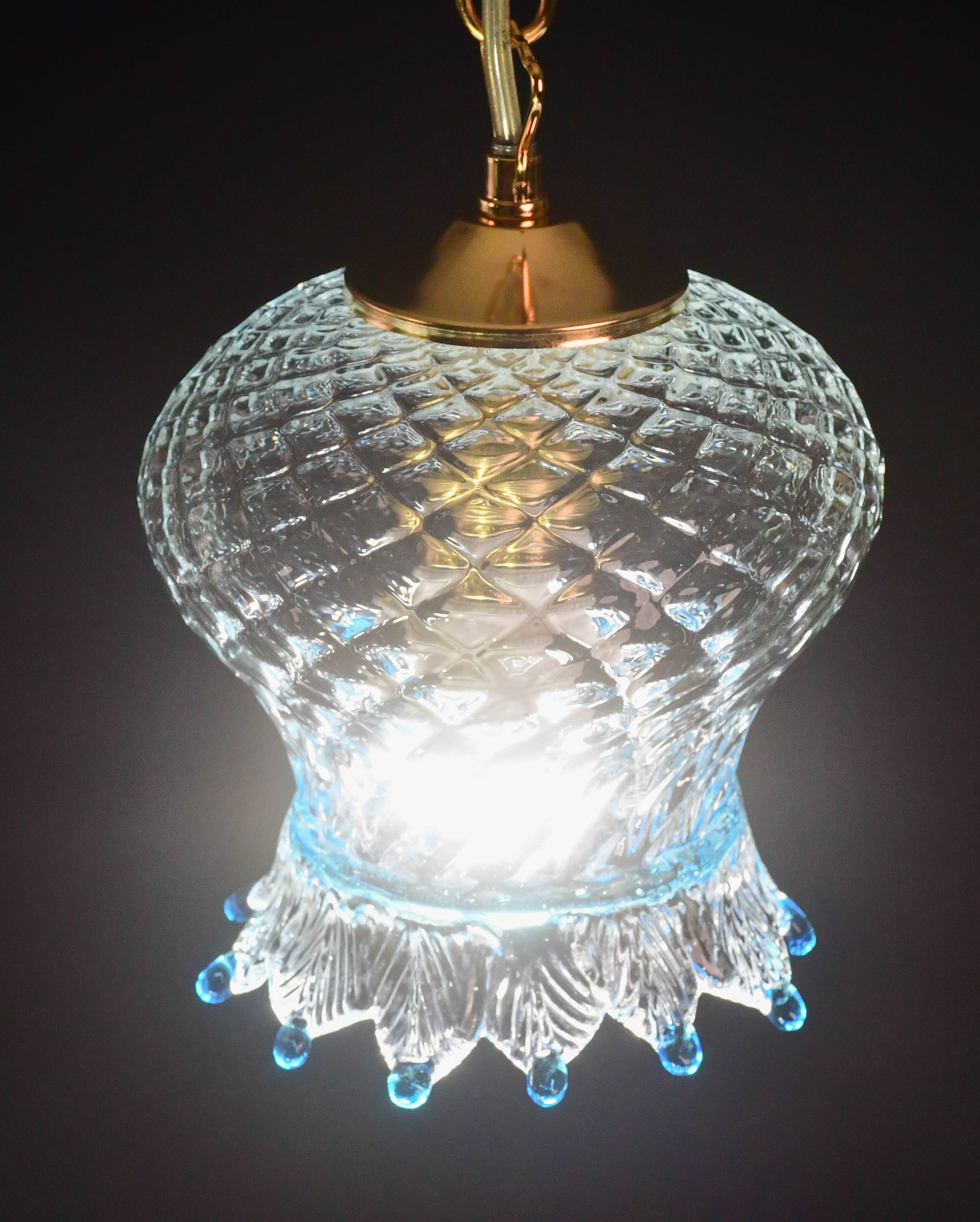 Set of 3 Murano blue glass pendant lights