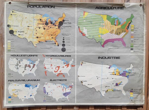 Carte scolaire représentant les Etats-Unis d'Amérique