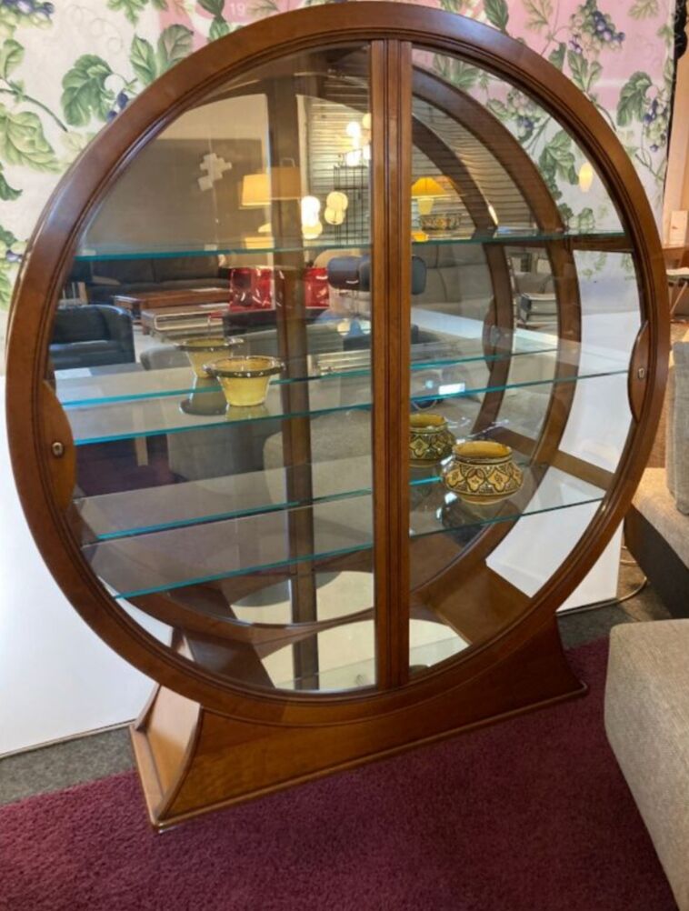 Glass-fronted library in cherry wood by Fourrier