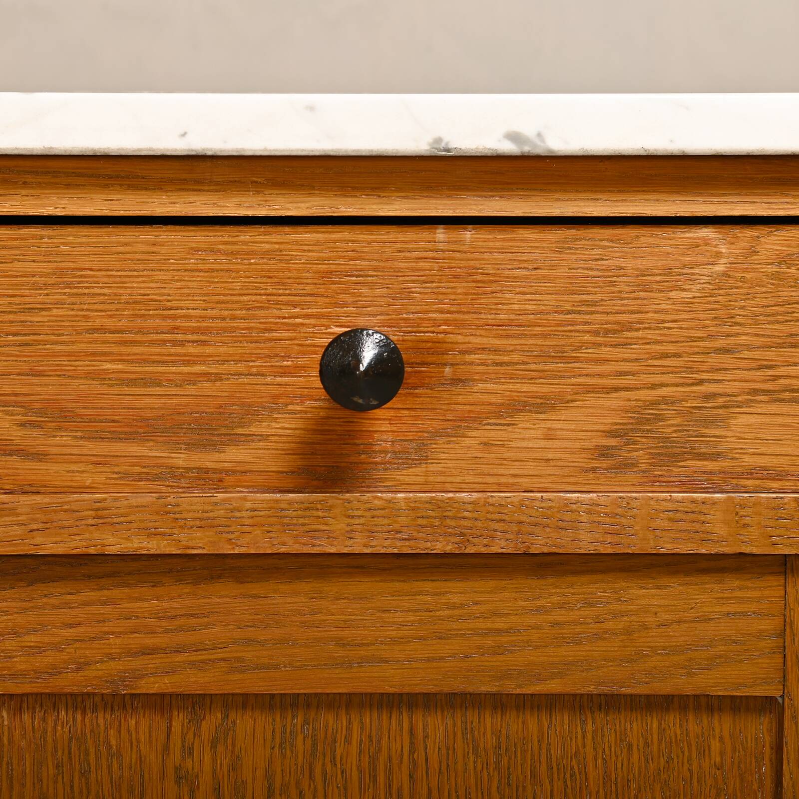 Art Deco Amsterdam School Cabinet Sideboard Oak and Marble, 1930s Netherlan