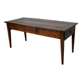 Antique Elm & Oak French Farmhouse Dining Table, 19th Century