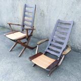 Pair of vintage TRICONFORT France deckchairs and relax chairs
