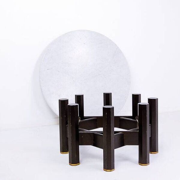 Jan Vlug Coffee Table with Round Marble Top - 1970s - Belgium