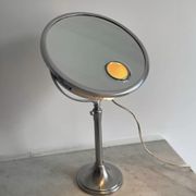 Vintage chrome Brot mirror, magnifying and illuminating, on adjustable stand, France 1960