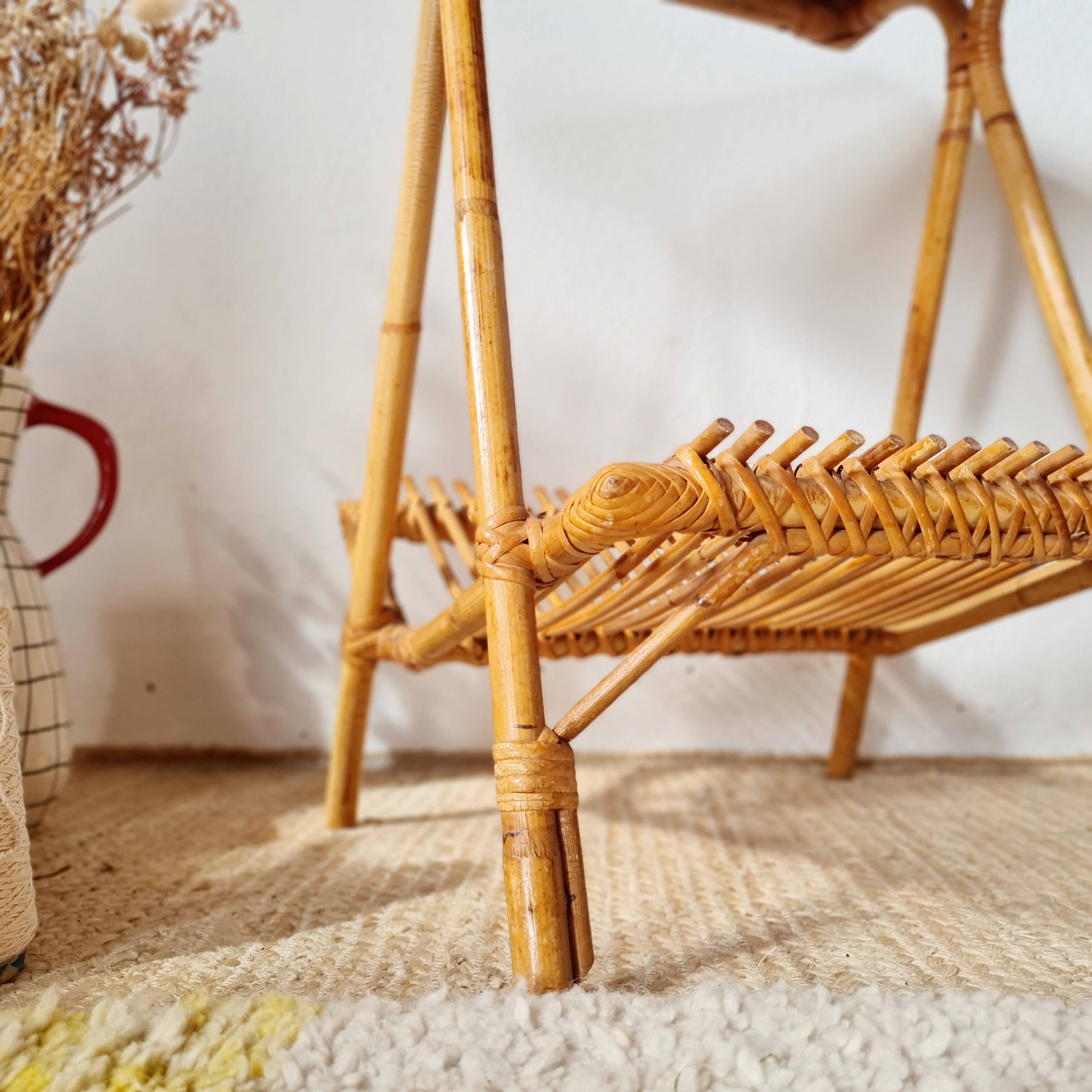 Side table magazine rack in rattan - 1960 design