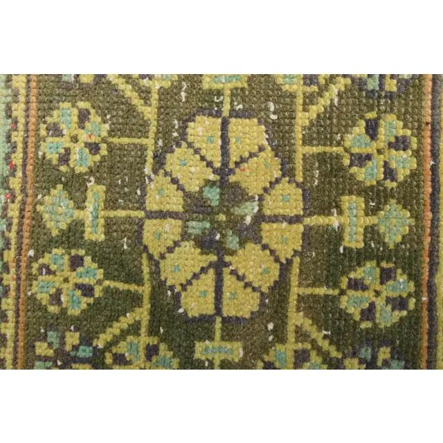 1970s Turkish Oushak Handmade Wool Cotton Yellow Runner 81x362