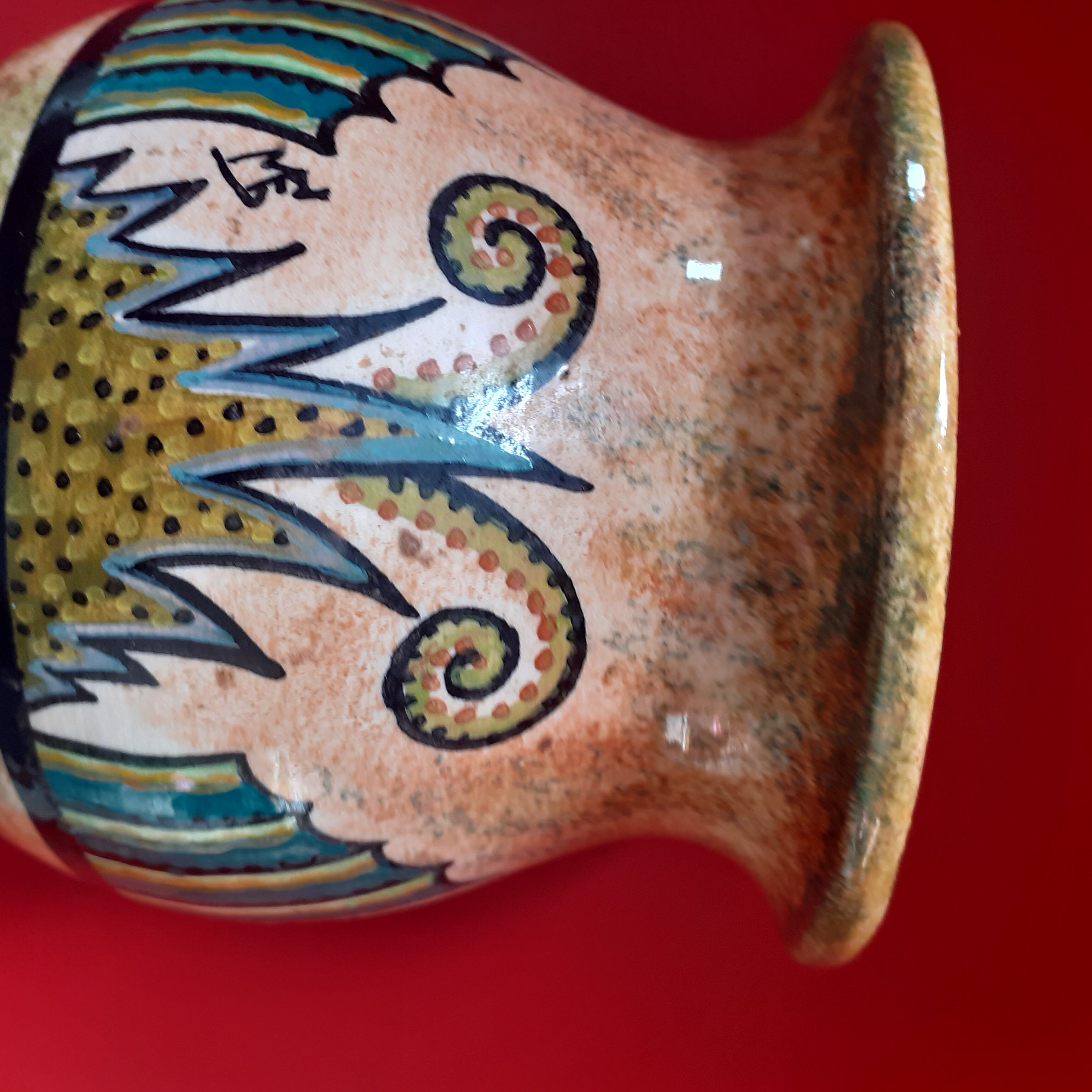Vase of the years 30: hand painted. Glazed sandstone. P.Fouillen. Quimper.