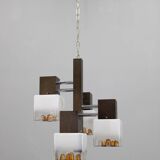 1970s Italian chandelier with Murano glass shades and anodized metal frame
