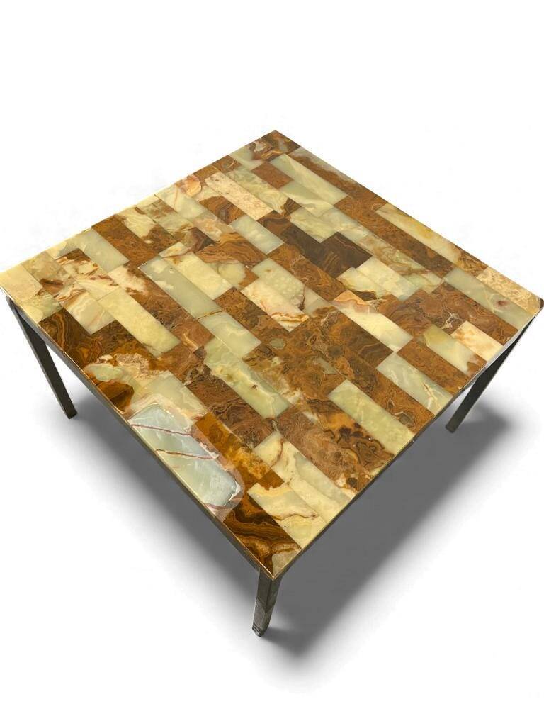 Table basse carrée vintage en onyx