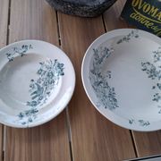 Old set of 2 terre de fer longwy dishes – bird and flower decoration