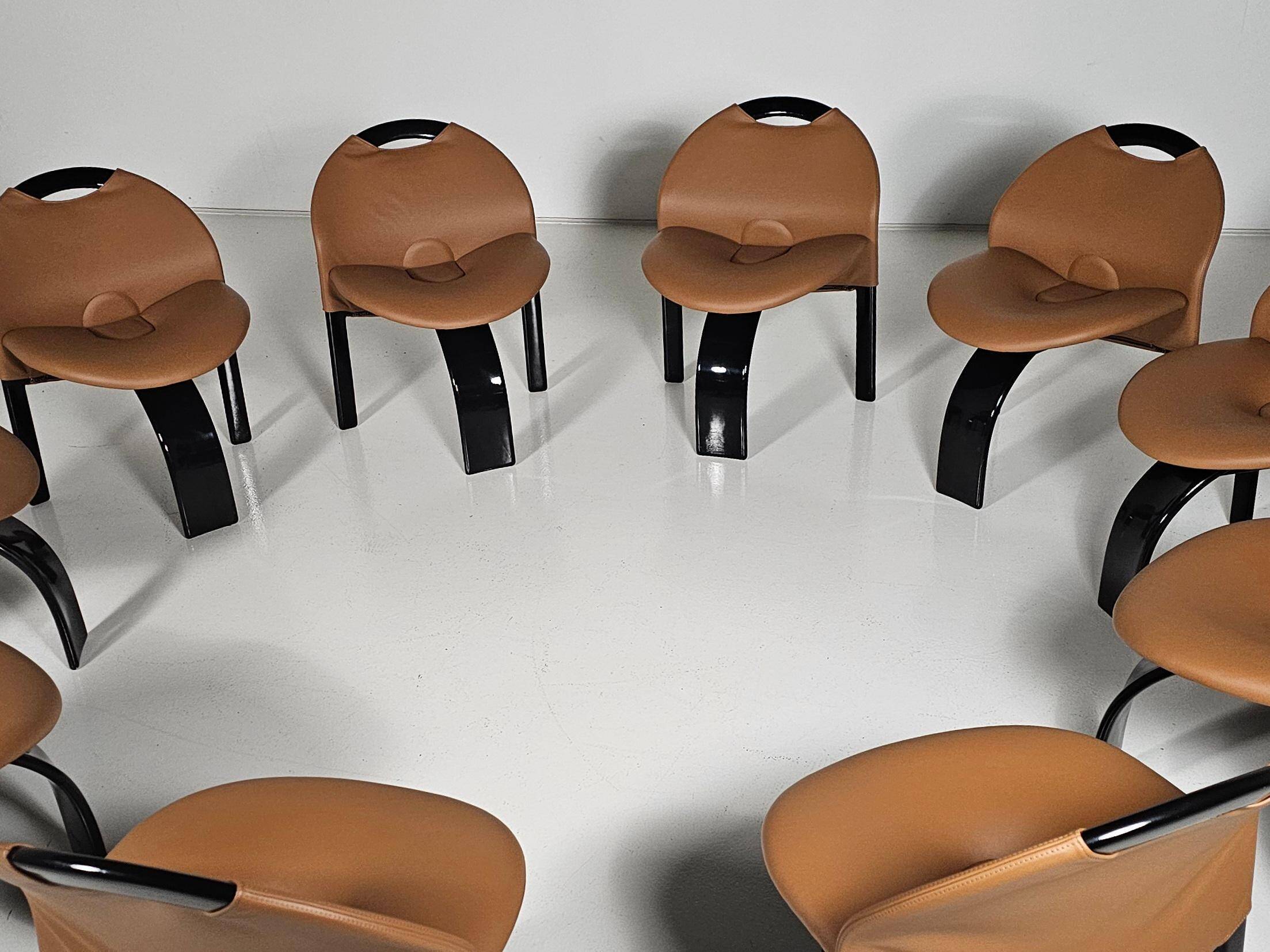 Set of 10 "Sail" dining chairs by Giovanni Offredi for Saporiti, 1973.