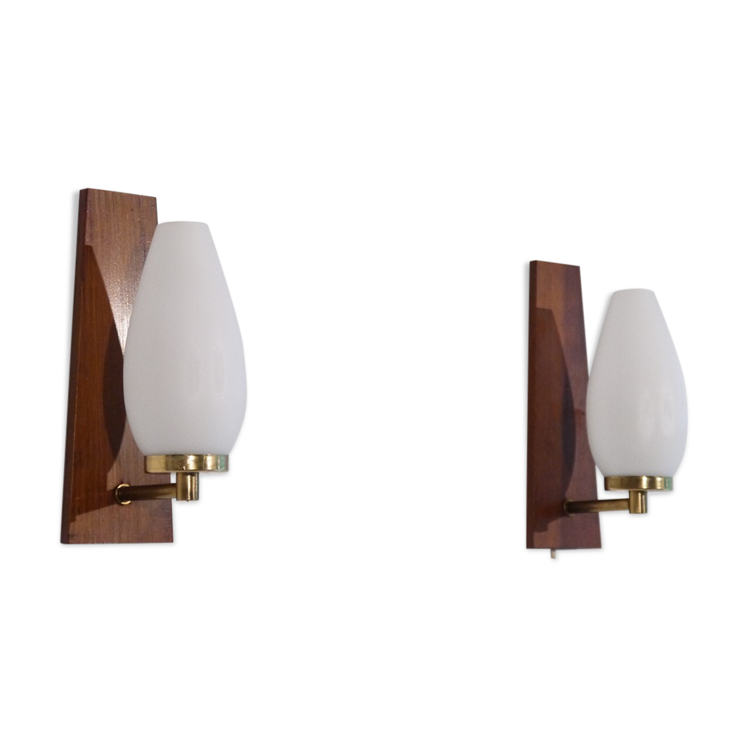 Pair of Scandinavian teak and opaline sconces 1960