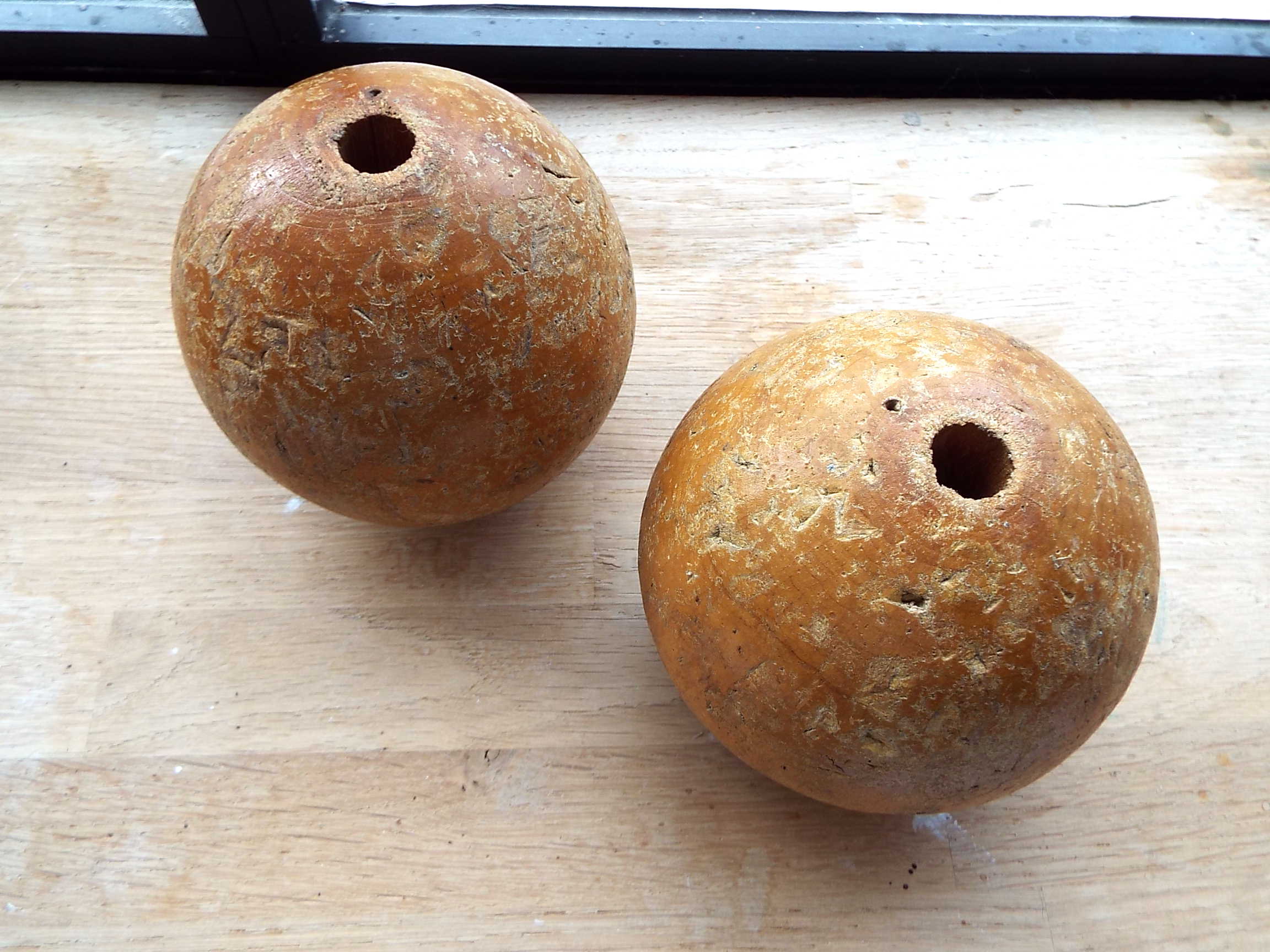 Set of 9 turned wooden pins