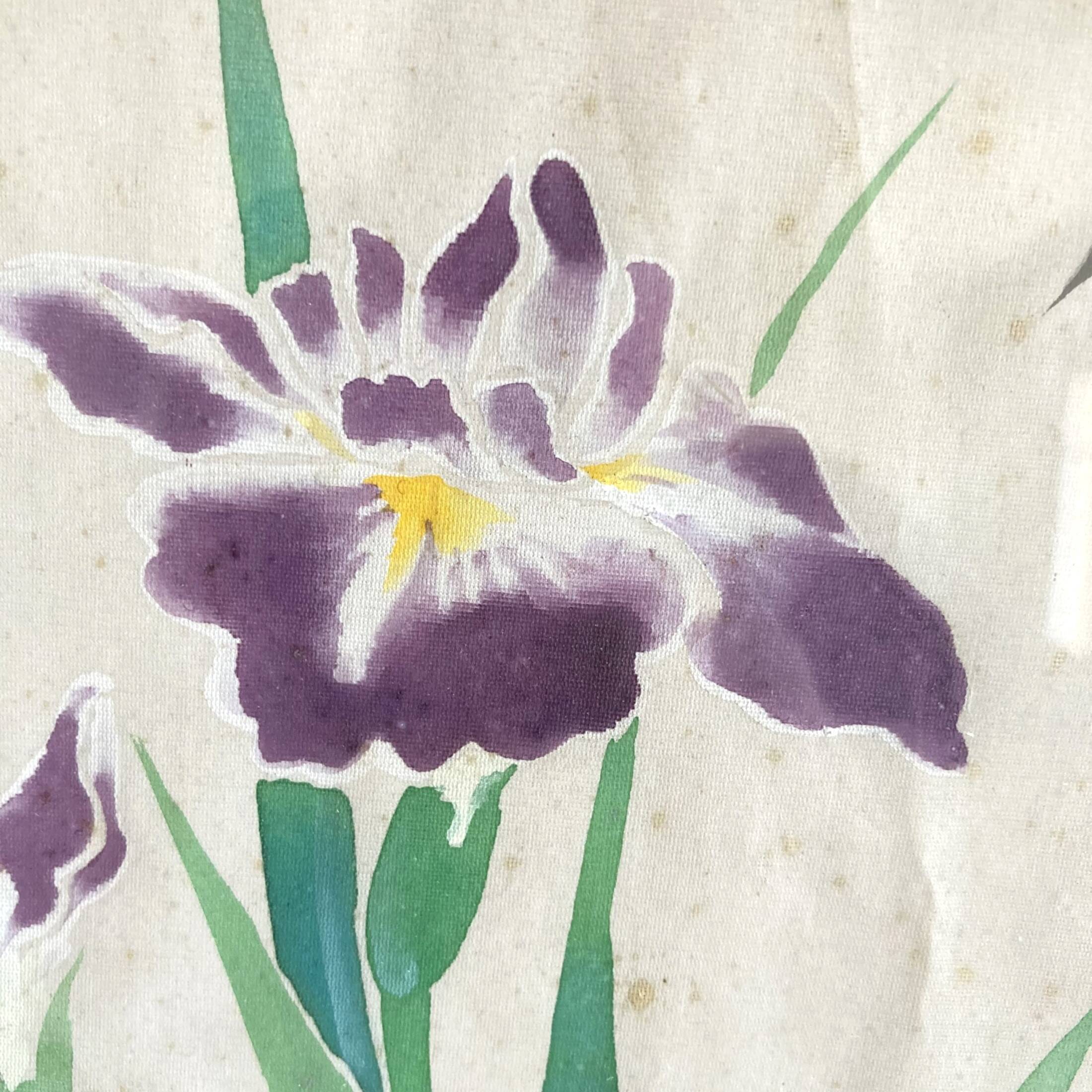 Small Japanese painting bird and iris Okada vintage old watercolor