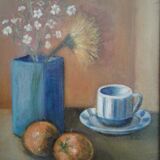 oil painting on canvas, still life at the coffee cup. Circa 70