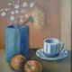 Oil on canvas painting still life with coffee cup. circa 70