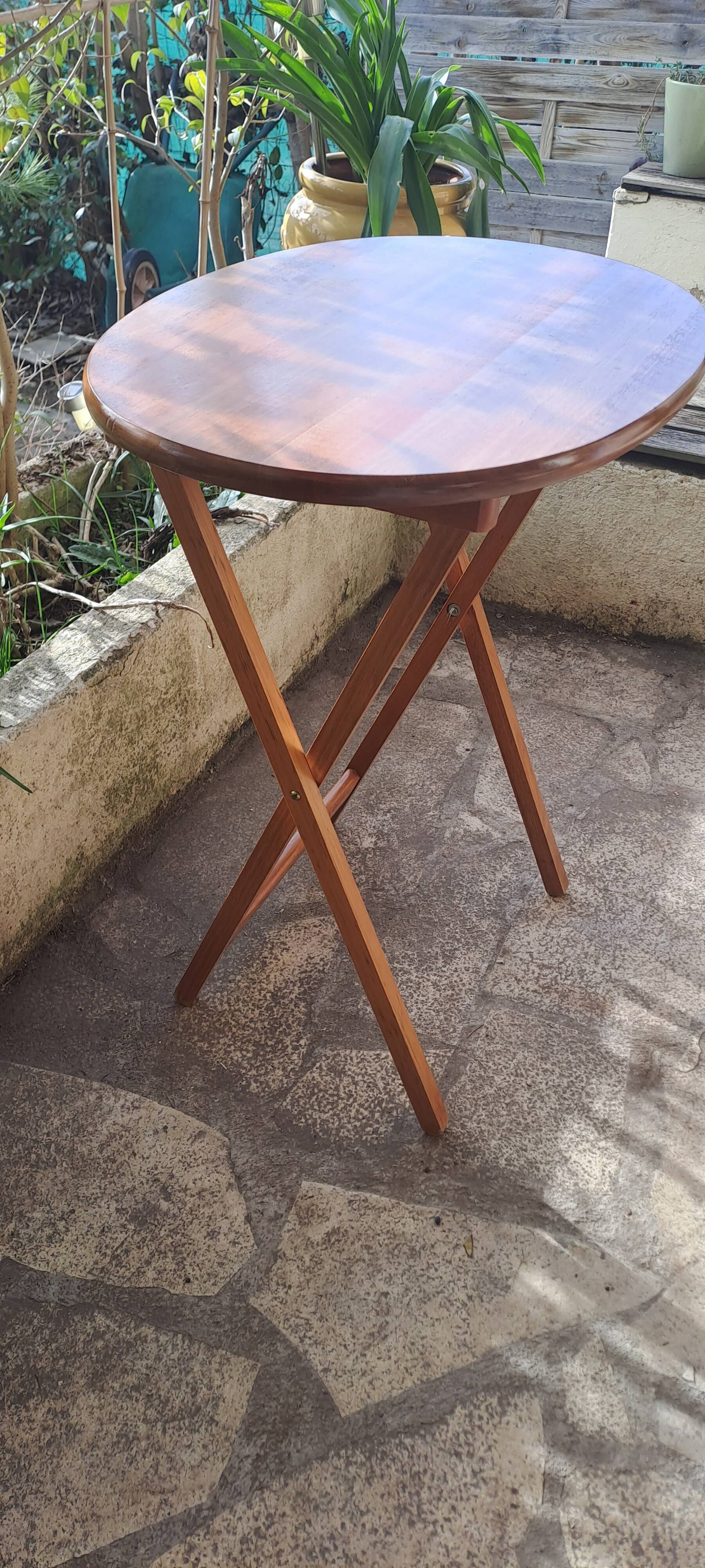 Oval teak wooden folding boat table 1970 Wooden side table sold individually