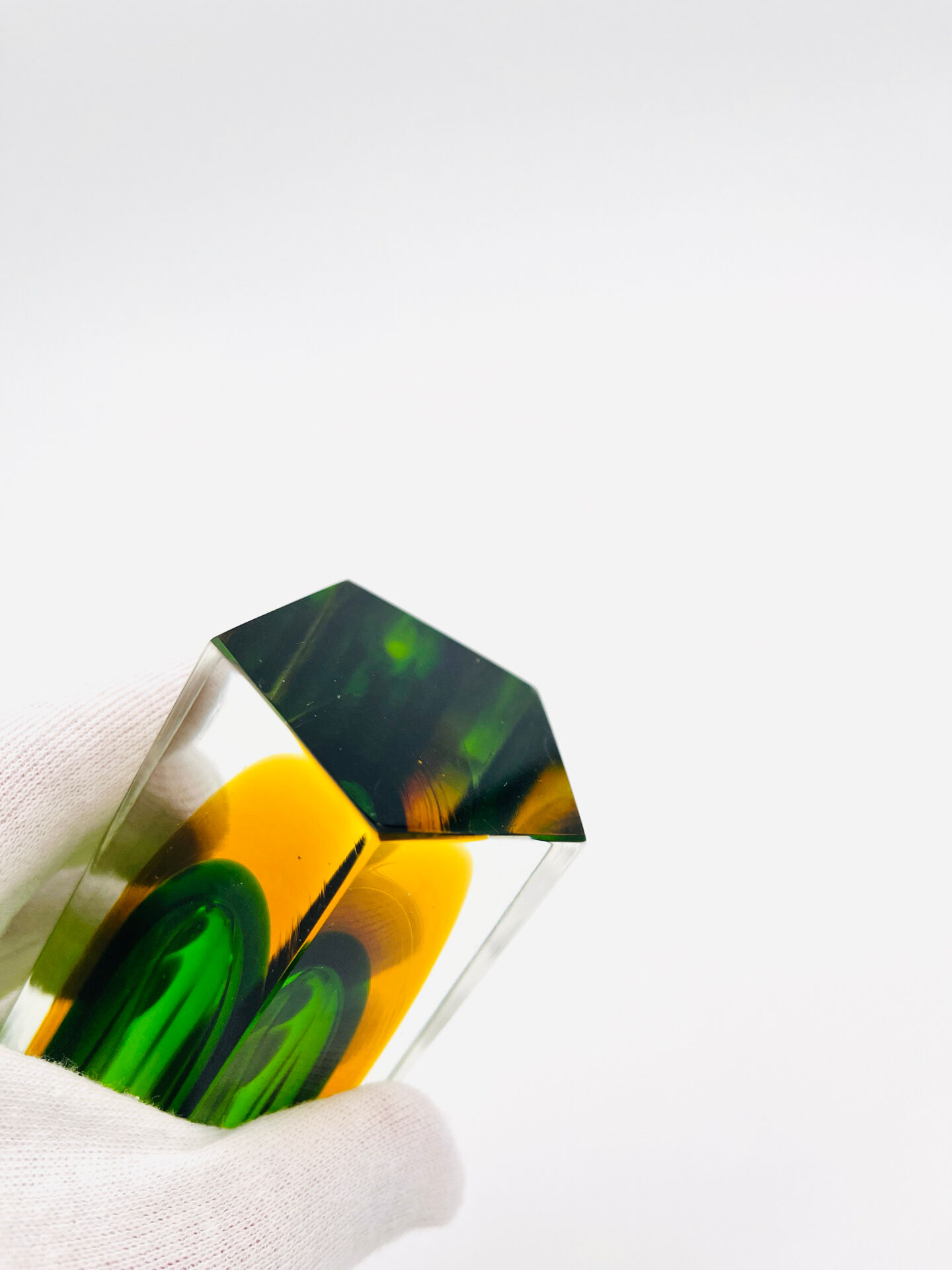 Vase Cesare Toso - Murano - Sommerso - Pentagonal vert et ambre