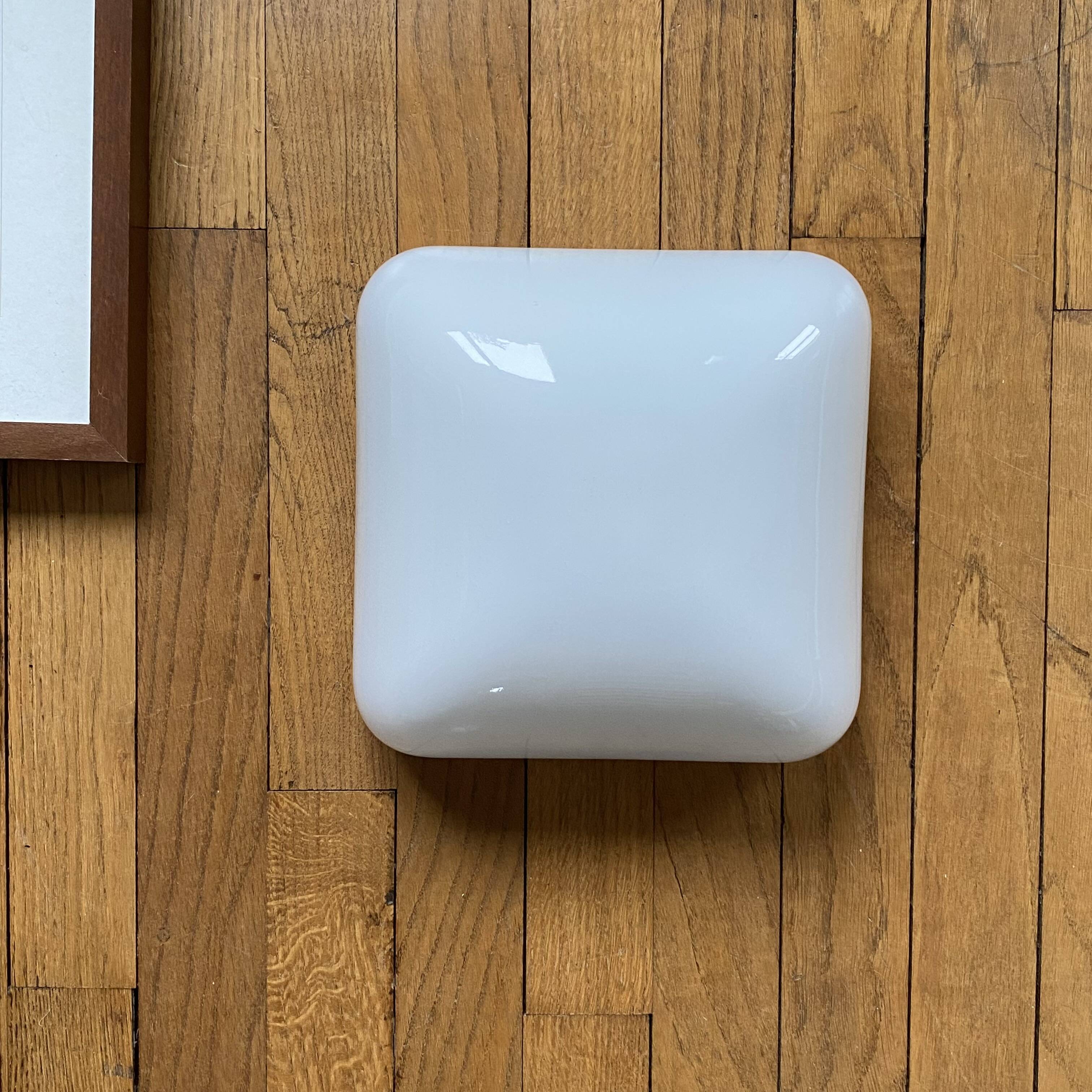 Square white opaline glass wall/ceiling light, 1960s-1970s vintage
