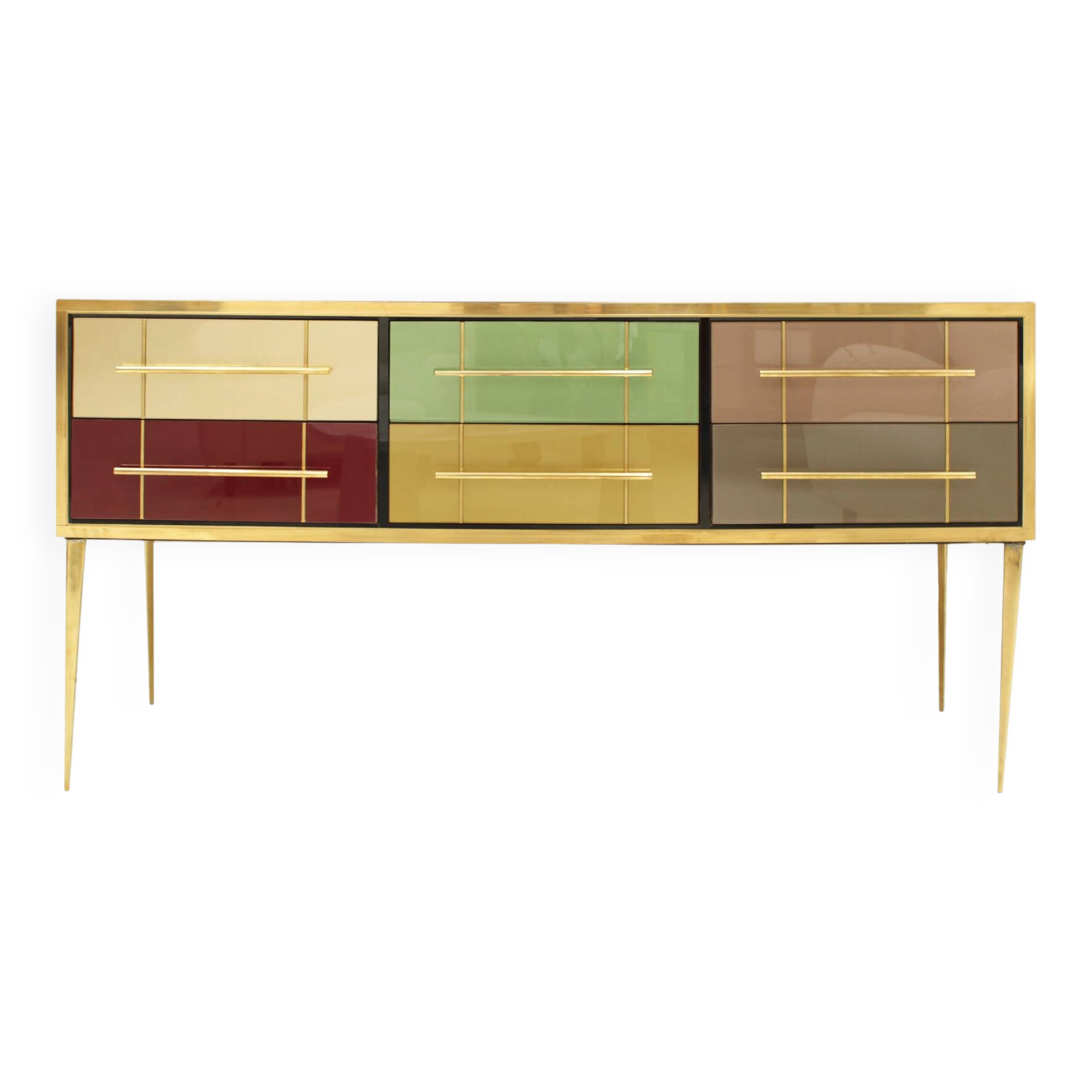 Mid-Century Modern Solid Wood and Colored Glass Italian Sideboard