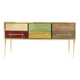 Mid-Century Modern Solid Wood and Colored Glass Italian Sideboard