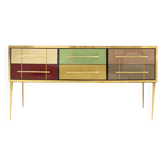 Buffet italien en bois massif et verre coloré de style mid-century modern