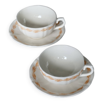 Paire de tasses déjeuner vintage Gien motif blé