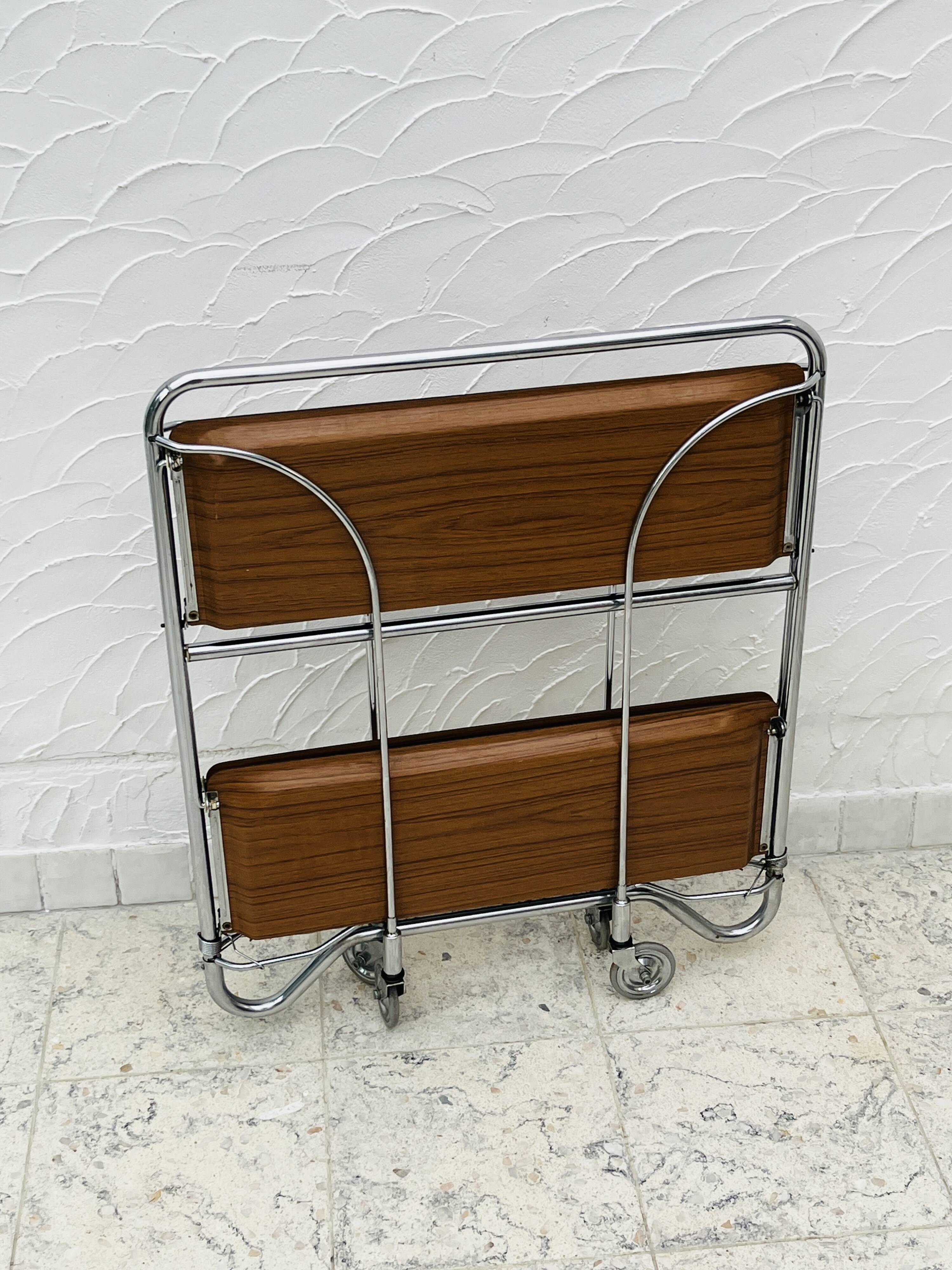 Folding table Bremshey Dinett in chrome and vintage wood