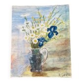 Vintage painting bouquet of flowers daisies irises
