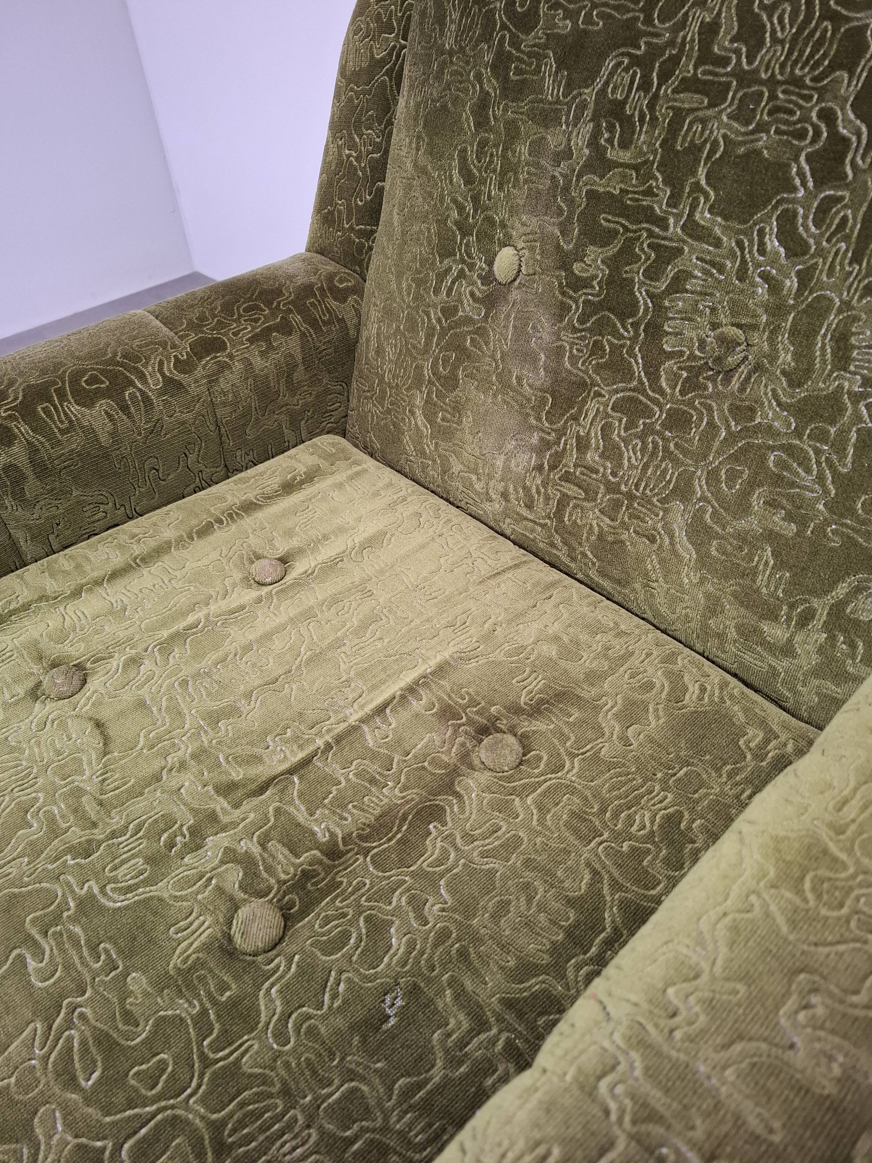 Mid-Century Czechoslovak Green Plush Armchair, 1970s