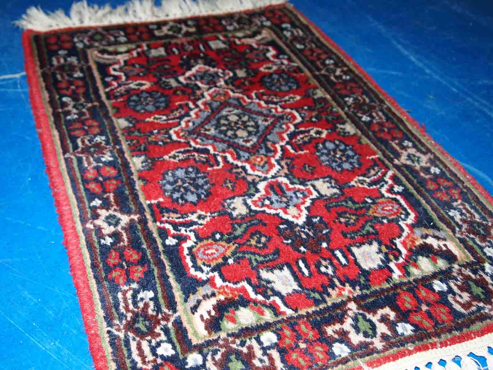 Vintage persian malayer handmade carpet 40cm x 58cm 1970s, 1c751