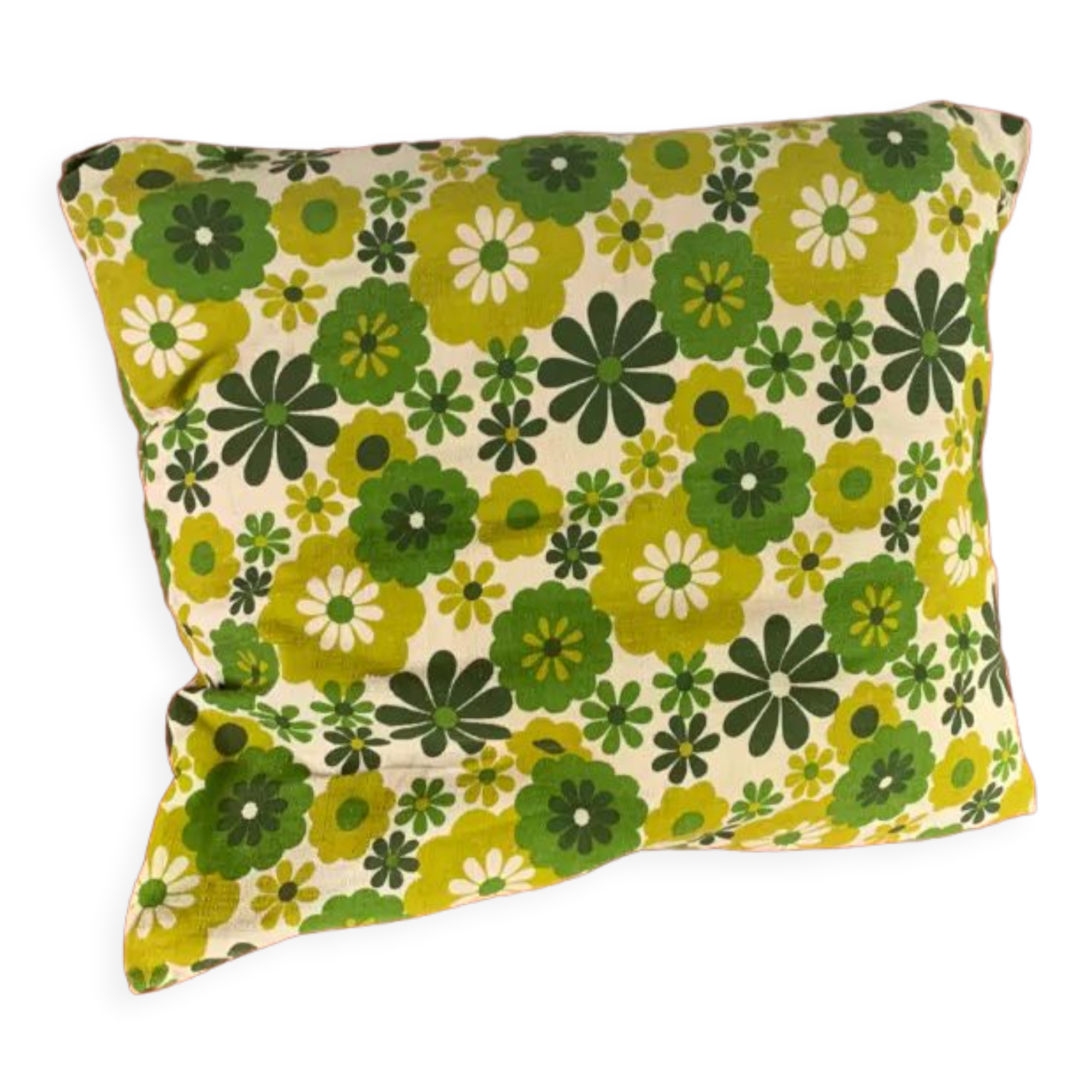 Cushion cover, green lotus flowers, vintage 1970