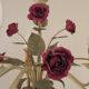 French vintage metal deep pink rose and green leaf 5-light chandelier
