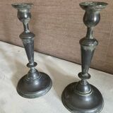 Pair of pewter candle holders