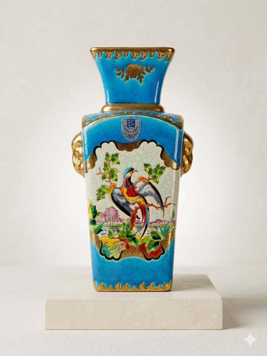 Longwy enamel vase - Art Deco - exotic elephant decoration