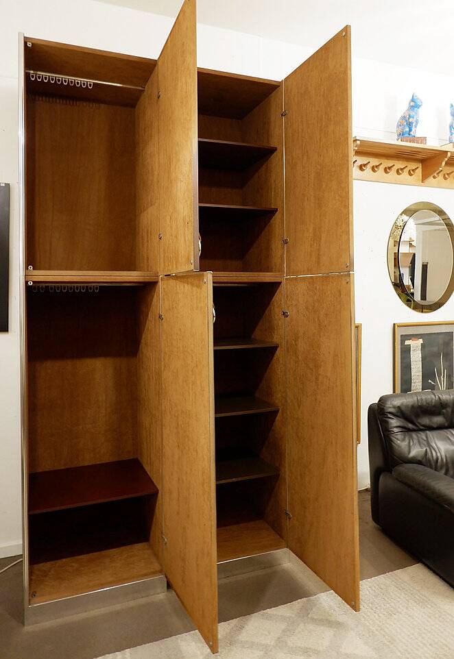 Pair of Guido Faleschini brown suede and metal wardrobes - 1960s