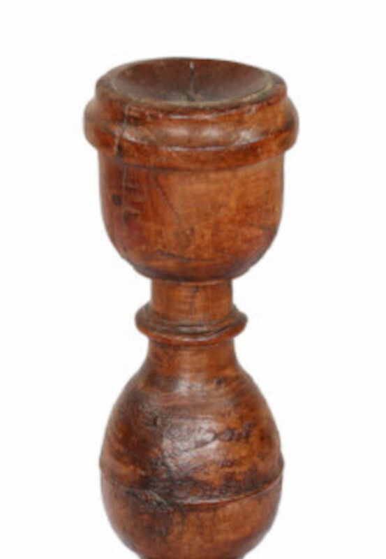 High wooden candlestick old teck patina of origin old charpoy foot indian bed